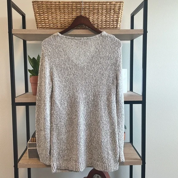 LOFT V-neck Cable Gray Heather Sweater Knit, M - Picture 5 of 6